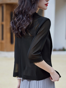 短款黑色网纱小西装外套女夏季薄款高级感气质时尚减龄休闲小西服