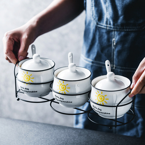 陶瓷调味罐创意欧式调料盒瓶调味罐家用盐罐三件套装厨房用品用具