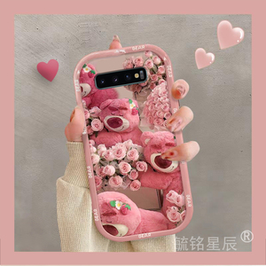新款粉色花朵爱心草莓熊适用三星S10+手机壳5g透明的S10e软S9十硅胶ins少女心S8plus卡通可爱Galaxy小熊浪漫