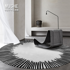 黑白条纹圆形餐厅卧室高端羊毛客厅休闲椅进口地毯简约设计师定制