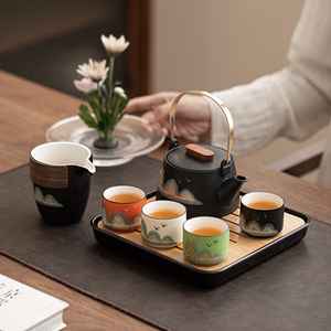 远山旅行功夫茶具小套装便携收纳一壶四杯干泡盘随身茶壶茶杯定制