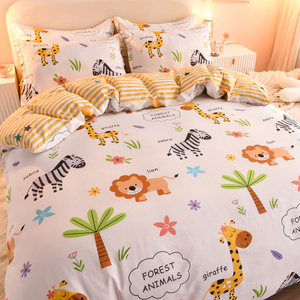 长颈鹿狮子斑马卡通全棉斜纹儿童男孩纯棉被套单件幼儿园枕套被罩