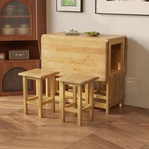 可收纳吃饭桌子全实木家用小户型折叠餐桌长方形带凳子桌椅套装
