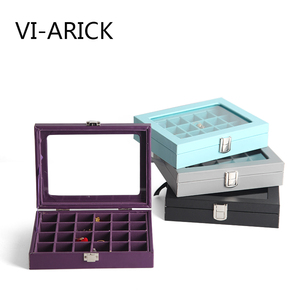 VI-ARICK皮质小号24格珠宝箱首饰盒戒指耳钉展示盒钻盒耳环收纳盒