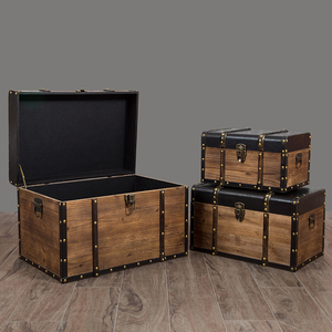 复古皮箱实木箱子带锁家用百宝箱玩具证书收纳箱木质藏宝箱木盒子