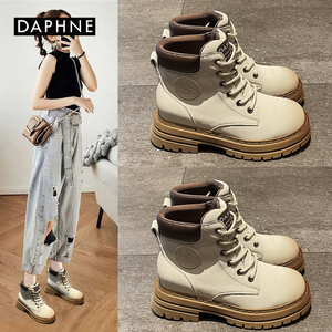 Daphne/达芙妮马丁靴女2024春季新款复古厚底增高爆款大黄短靴
