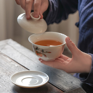 大号陶瓷单个泡茶盖碗茶杯三才碗大茶碗家用不烫手柿子功夫茶具