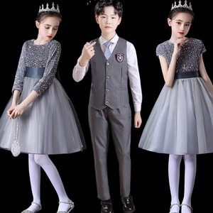 新款儿童合唱服中小学生诗朗诵钢琴表演大合唱团演出服装主持礼服