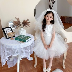 女童迪斯尼白色公主裙花童婚礼生日礼服超仙婚纱儿童蓬蓬纱连衣裙