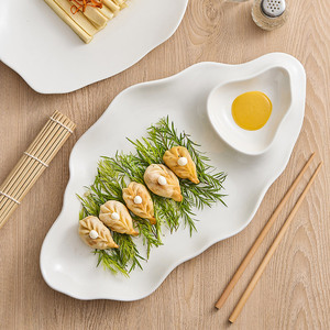 创意饺子盘托盘家用饺子盘子带醋碟水饺专用陶瓷餐盘碟子菜盘日式