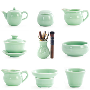 青瓷功夫茶具套装家用零配单茶壶盖碗茶道公道杯碗洗茶叶罐陶瓷垫