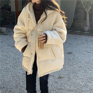 韩系chic羊羔毛拼接棉服女2022年新款冬季加厚保暖设计感小众外套