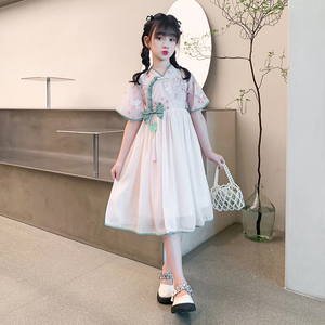 韩国XT品牌正品女童汉服国风连衣裙夏装2024新款女孩裙子夏季旗袍