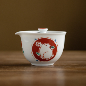 茶大叔日本藏珍窑前兔似锦盖碗茶壶日式手绘陶瓷泡茶壶功夫茶具