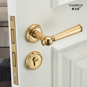 金色门锁室内木门锁美式法式房门锁卧室静音磁吸锁具分体锁门把手