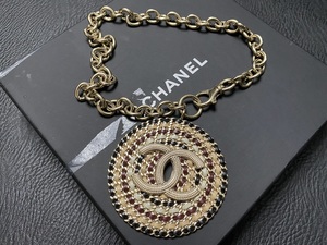 真 正品二手 香奈儿 Chanel 19年沙滩系列穿皮大圆盘淡金项链现货