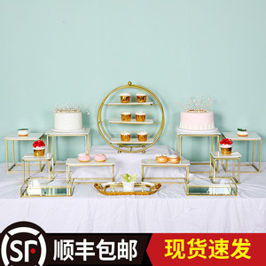 金色冷餐茶歇摆台甜品台摆件展示蛋糕点心架自助餐结婚宴装饰道具