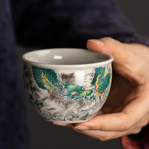 青龙主人杯陶瓷大茶杯品茗杯单个茶碗个人杯功夫茶杯茶道茶具建盏