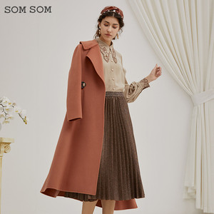 SOMSOM/索玛冬季新款毛呢外套女长款过膝羊毛双面呢大衣
