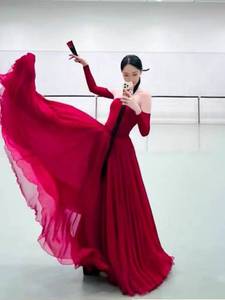新中式复古古典舞连衣裙套装女气质女神范网纱拼接绝美飘逸长裙子