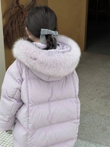 韩国女童中长款羽绒服2023冬季新款儿童宝宝加厚白鸭绒真毛领外套