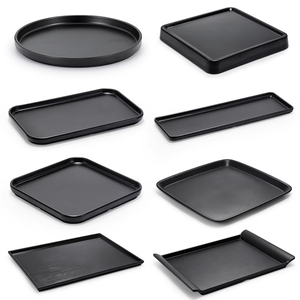 日式盘子仿瓷黑色长方形密胺塑料长条寿司烧烤盘窄长托盘餐盘商用