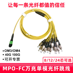 永定MPO-MPO-LC/FC/MTP万兆单模apc光纤跳线8 12芯40G100G模块连接线OS2机房数据中心集束阻燃1/2/3m 1310NM