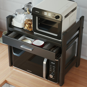 MUJIΕ厨房微波炉置物架带抽屉烤箱收纳可伸缩家用双层多功能橱柜