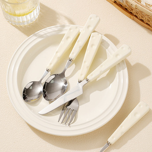 可爱奶酪不锈钢勺叉餐具创意陶瓷手柄西餐勺叉牛排刀奶油风甜品勺