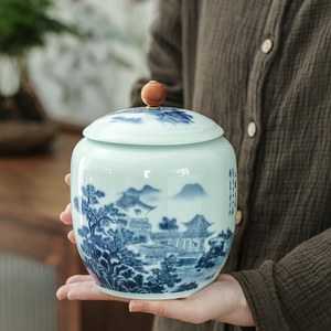 陶瓷茶叶罐大号青花瓷茶叶盒家用普洱红茶绿茶毛尖通用密封储存罐