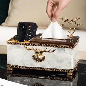 美式复古客厅茶几上放遥控器的收纳纸巾盒欧式高档奢华抽纸盒摆件