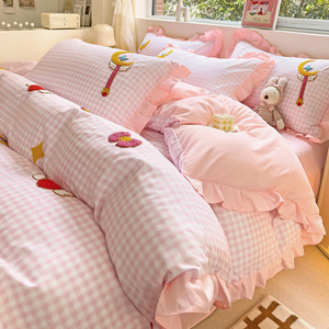 韩式公主风床上四件套非全棉纯棉毛巾刺绣学生宿舍床单被套三件套