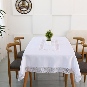 田园布艺素色纯白花边餐桌布方巾台布蕾丝边长方形盖布多用巾