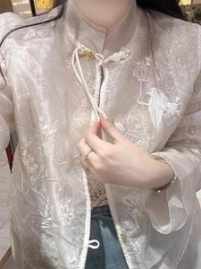 2024新款夏季新中式国风重工刺绣白色欧根纱蕾丝防晒衣开衫外套女