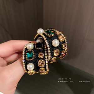 925银针珍珠彩钻耳环欧美复古轻奢高级C形耳圈个性设计感耳饰品女