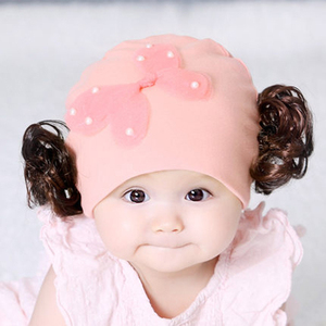 女宝宝假发帽秋冬季0-3-6-12个月新生儿棉质薄款公主婴儿帽子春秋