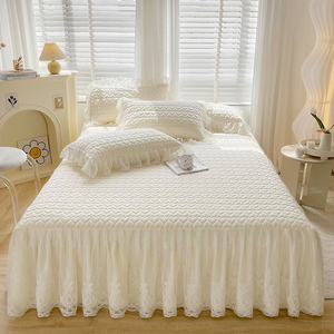 夏季韩式天然乳胶凉席3件套凉感丝床裙空调席防滑蕾丝床罩可机洗