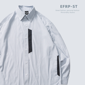 侧插袋口袋 | EFRP | 设计师品牌 | 贴布撞色竖条纹长袖衬衫男