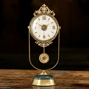 美式表摆台式轻奢座钟客厅桌面时钟装饰坐钟黄铜摆件复古石英钟表