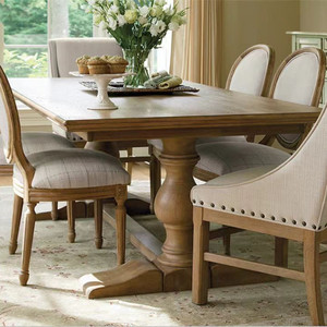 法式实木大板长条桌美式乡村复古餐桌椅组合原木做旧简约会议茶桌