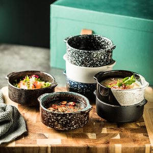 日式双耳陶瓷汤碗米饭碗一人食炖盅甜品双皮奶浓汤碗汤盅粥碗家用