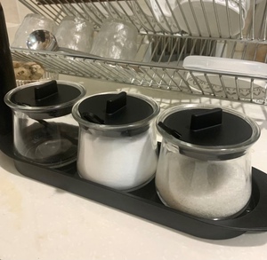 IKEA宜家代购 瑟勒布列达调味罐3件套玻璃调料盒带托架小勺糖盐罐