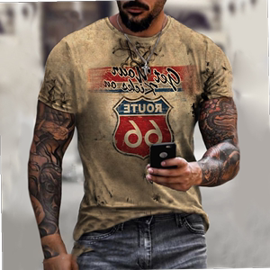 Streetwear Route 66 Print Tee Shirt Men T-shirts Tops男士T恤