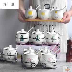 陶瓷调味罐调料盒套装组合厨房用品家用调味瓶3件套装盐罐味精罐