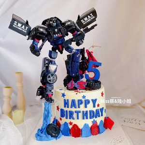 咖宝车神特警蛋糕装饰摆件变形超人机器人汽车齿轮儿童生日摆件