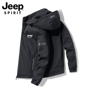 Jeep吉普男士外套秋冬季2023年新款连帽夹克加绒加厚休闲上衣服潮