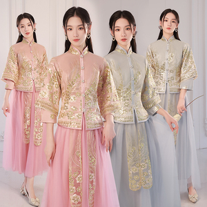 伴娘服中式2024冬季新款姐妹团中国风复古中式小众礼服加绒加厚女