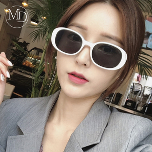 韩版椭圆形白色太阳镜女ins复古度假凹造型墨镜网红街拍少女眼镜