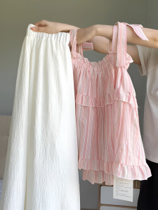 吊带娃娃衫上衣今年流行的裙裤女夏季套装搭配一整套舒适两件套裙