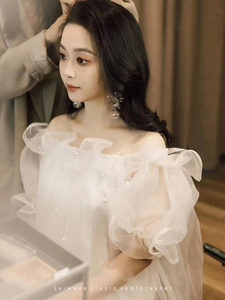 晨袍法式婚纱高级感晚礼服新娘伴娘女连衣裙拍照白色仙气长裙